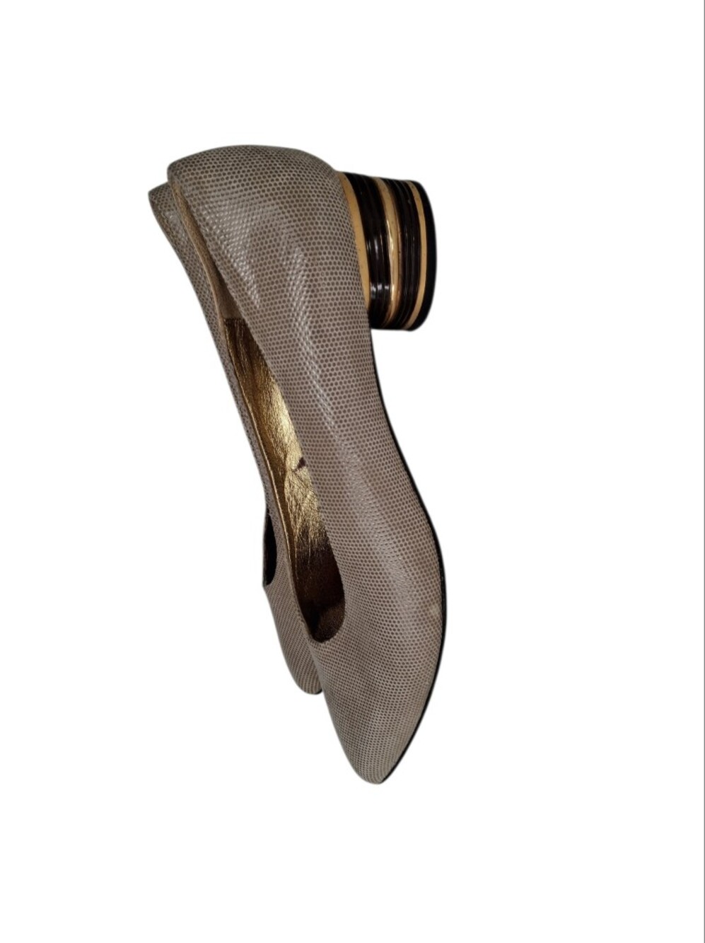 Taupe Textured Pointed Toe Low Heel Pump